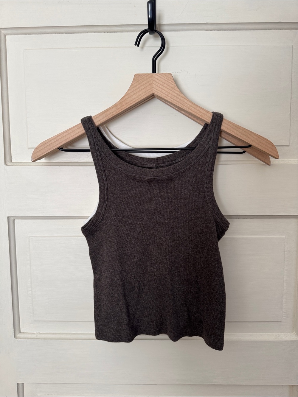 Everlane Dark Brown & White Ribbed Tank Tops